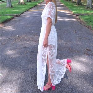 White romper with lace overlay